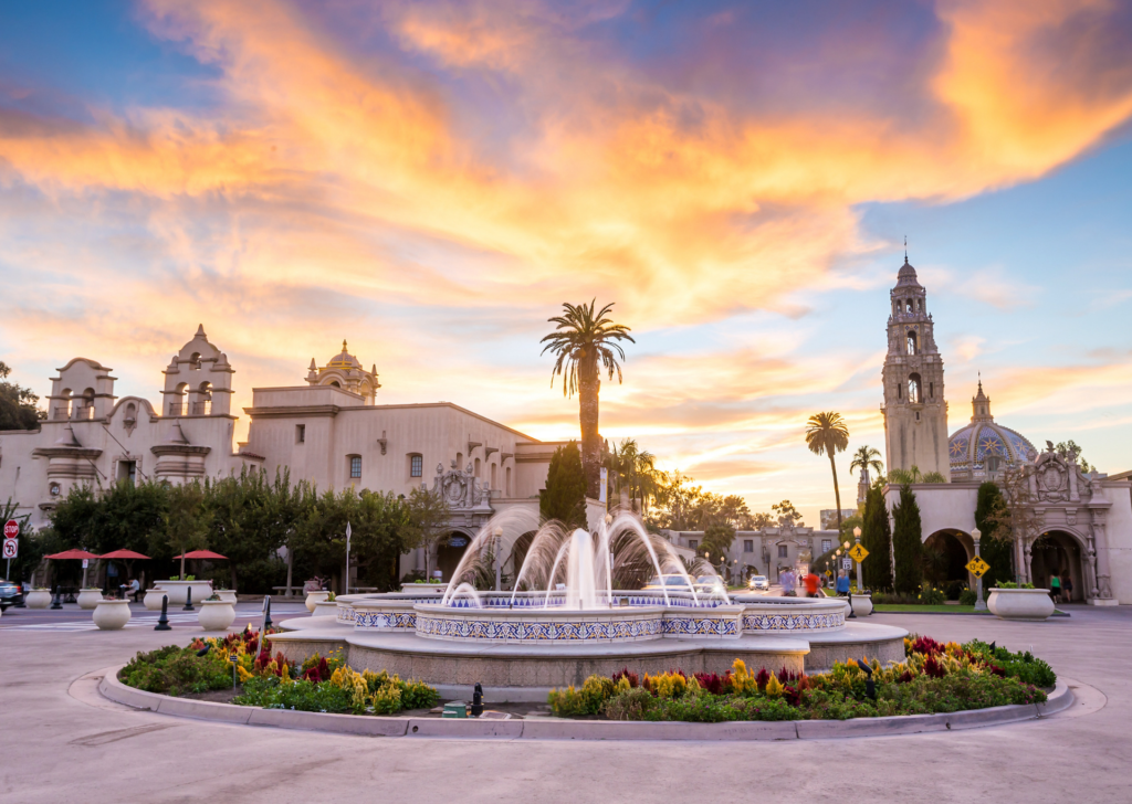 Balboa Park at Sunset with Fountain